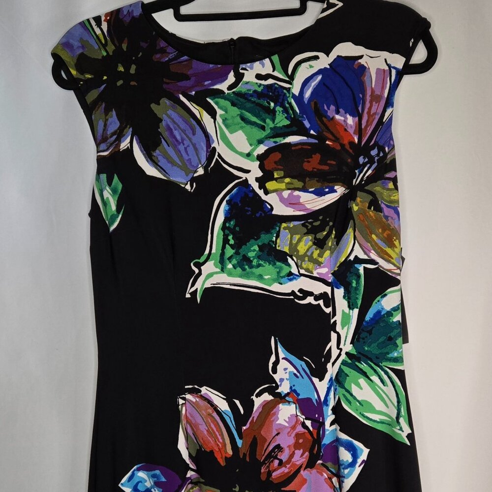 Suite 7 Women's Sleeveless Black Bright Floral Sheaf Dress Size 10 NWT